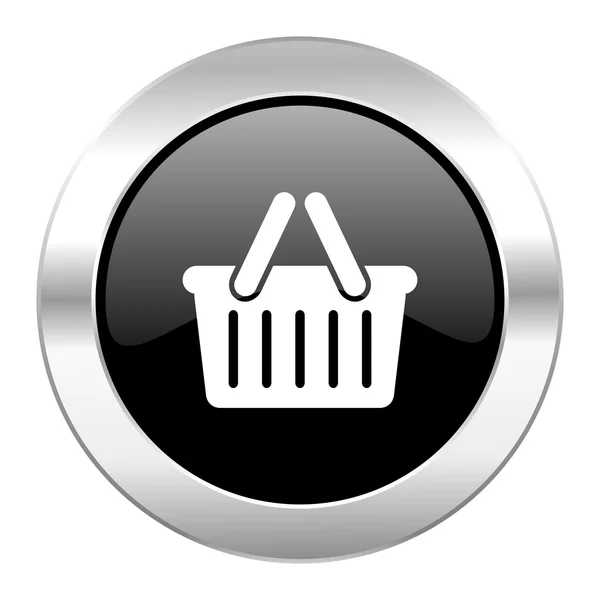 Cart black circle glossy chrome icon isolated — Stock Photo, Image