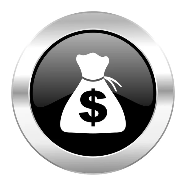 Money black circle glossy chrome icon isolated — Stock Photo, Image