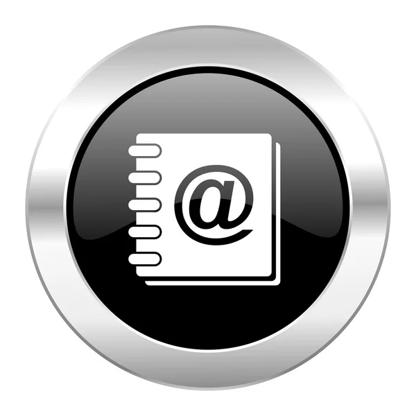Černý kruh lesklý chrom ikonu adresáře, samostatný — Stock fotografie