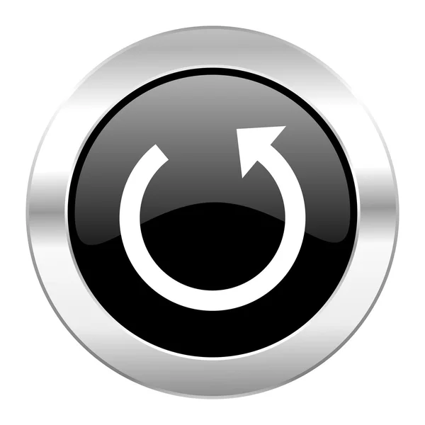 Rotace černé kruh lesklý chrom ikona, samostatný — Stock fotografie