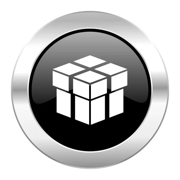 Box black circle glossy chrome icon isolated — Stock Photo, Image