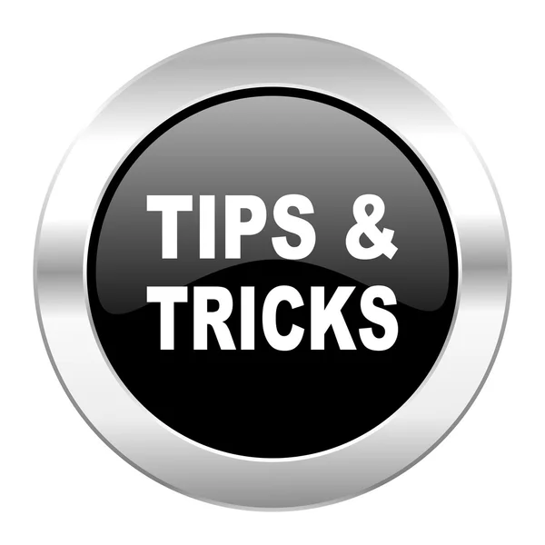 Tips tricks black circle glossy chrome icon isolated — Stock Photo, Image