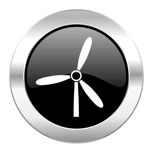 Windmill svart cirkel glansigt chrome-ikonen isolerade — Stockfoto