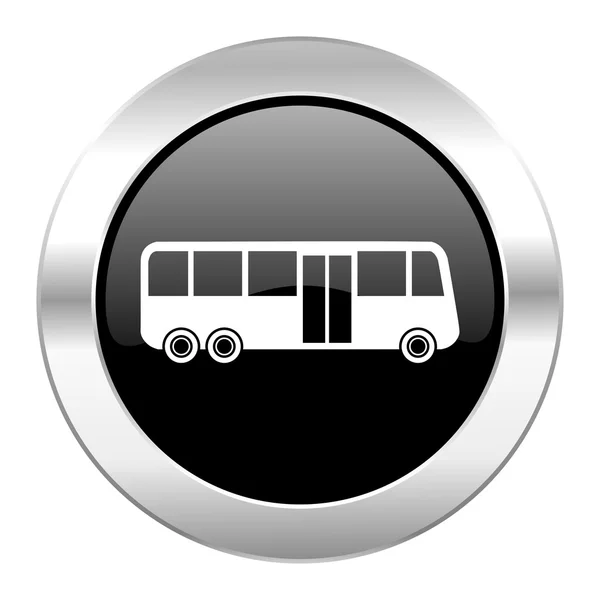 Bus black circle glossy chrome icon isolated — Stock Photo, Image