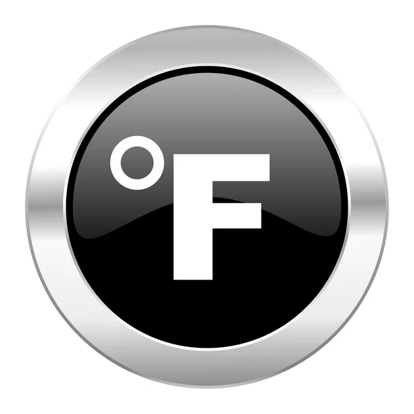 Fahrenheit black circle glossy chrome icon isolated — Stock Photo, Image