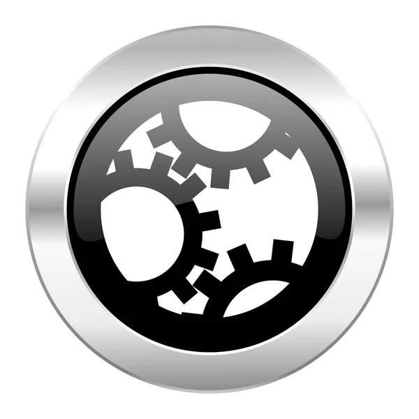 Gear black circle glossy chrome icon isolated — Stock Photo, Image