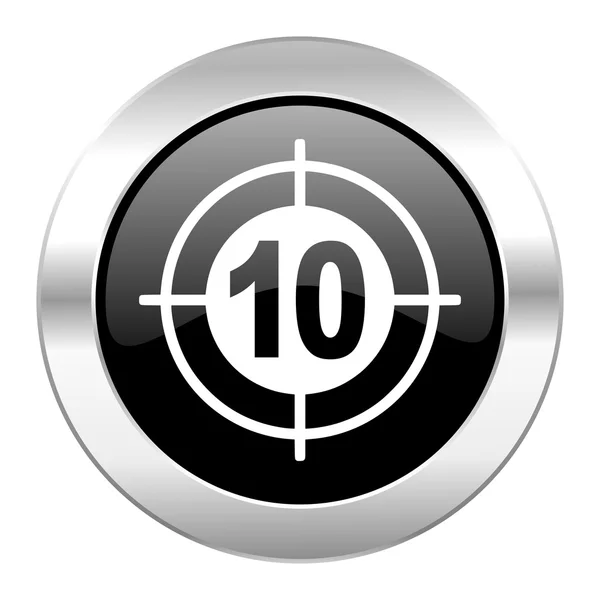 Target black circle glossy chrome icon isolated — Stock Photo, Image