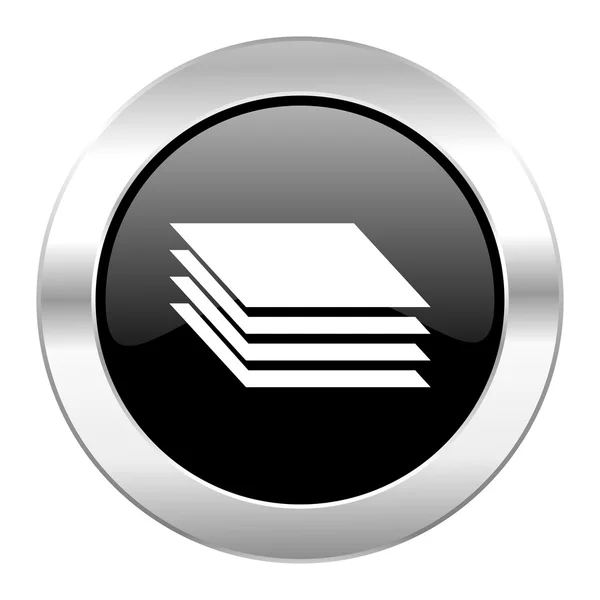 절연 레이어 검은 원 광택 크롬 아이콘 — 스톡 사진