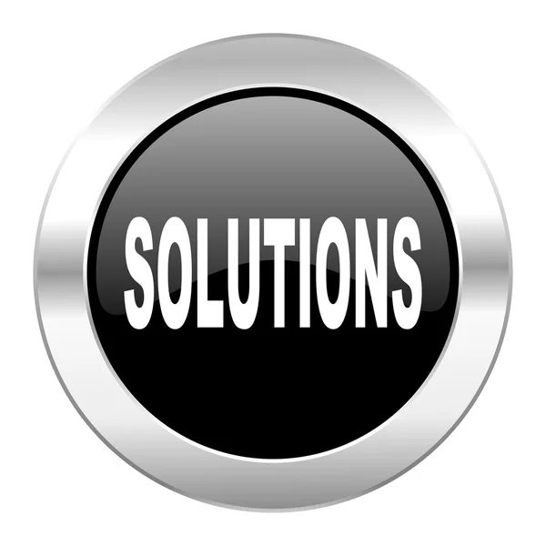 Izole çözümleri siyah daire parlak krom simgesi — Stok fotoğraf