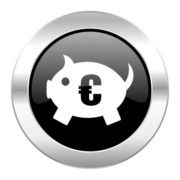 Piggy bank black circle glossy chrome icon isolated — Stock Photo, Image