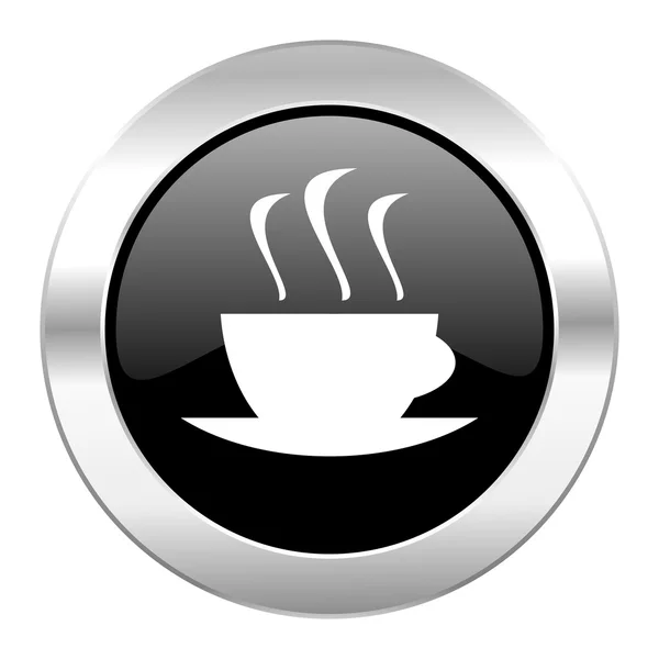 Espresso černé kruh lesklý chrom ikona, samostatný — Stock fotografie