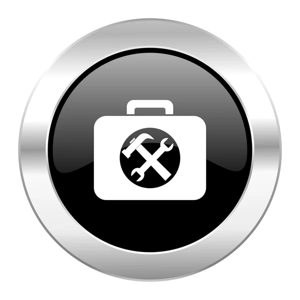 Toolkit black circle glossy chrome icon isolated — Stock Photo, Image