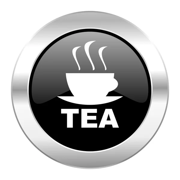 Tea black circle glossy chrome icon isolated — Stock Photo, Image