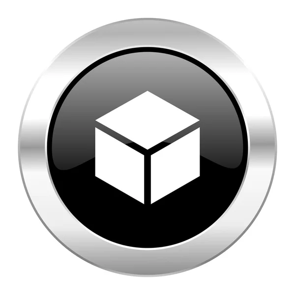 Box černý kruh lesklý chrom ikona, samostatný — Stock fotografie