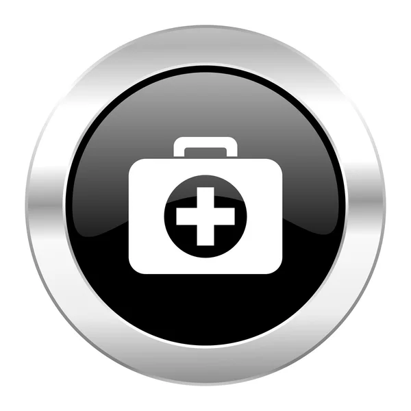 Primeros auxilios círculo negro brillante icono de cromo aislado —  Fotos de Stock