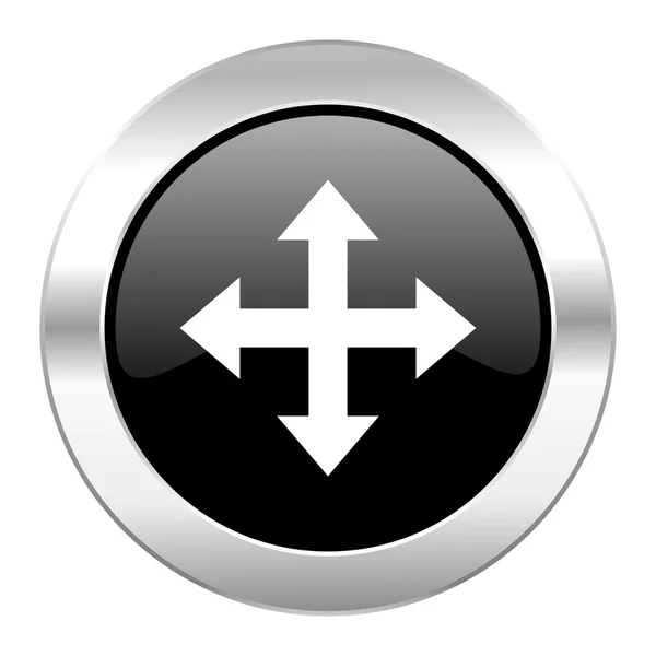 Zwarte cirkel glanzend chroom pijlpictogram geïsoleerd — Stockfoto