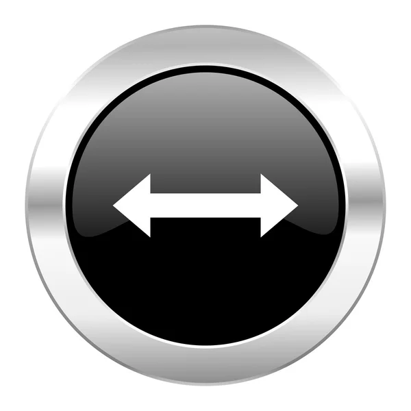 Černý kruh lesklý chrom šipku, samostatný — Stock fotografie