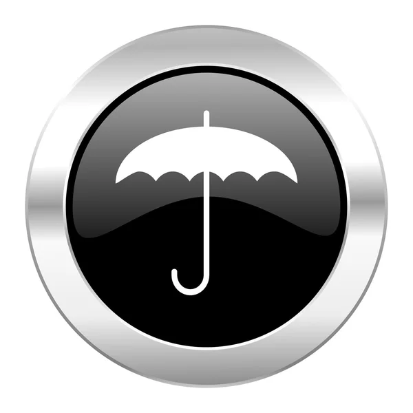 Umbrella black circle glossy chrome icon isolated — Stock Photo, Image