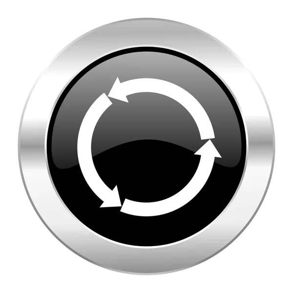 Refresh black circle glossy chrome icon isolated — Stock Photo, Image