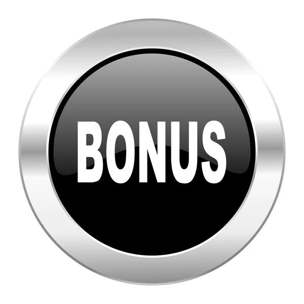 Bonus svart cirkel glansigt chrome-ikonen isolerade — Stockfoto