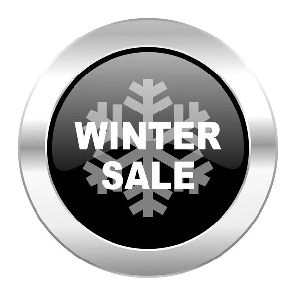 Zimowe Sprzedaż czarne kółko chrom błyszczący ikona na białym tle — Zdjęcie stockowe