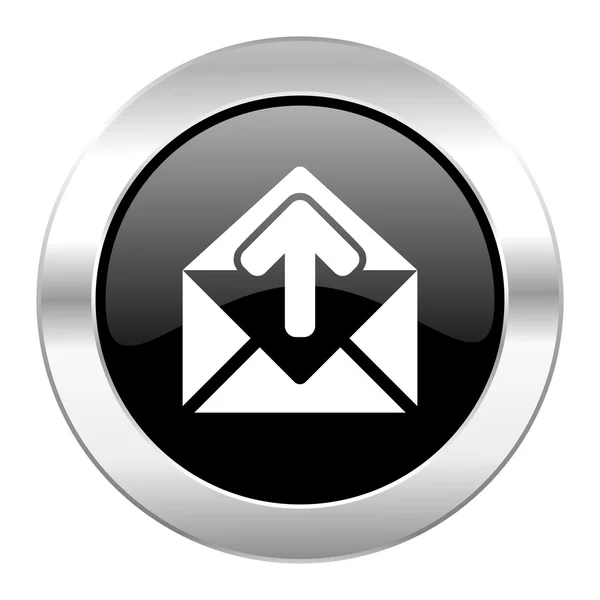 Email círculo preto ícone cromado brilhante isolado — Fotografia de Stock