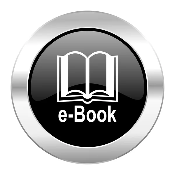 Izole kitap siyah daire parlak krom simgesi — Stok fotoğraf