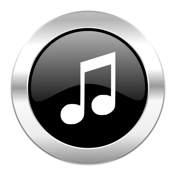 Muzyka czarny okrąg chrom błyszczący ikona na białym tle — Zdjęcie stockowe