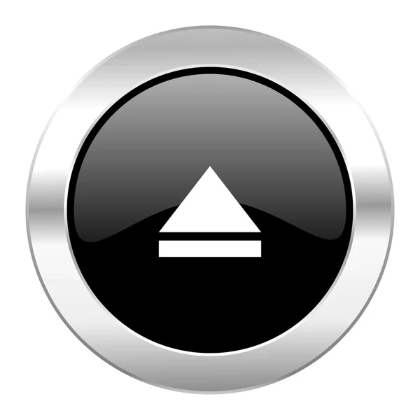 Mata ut svart cirkel glansigt chrome-ikonen isolerade — Stockfoto