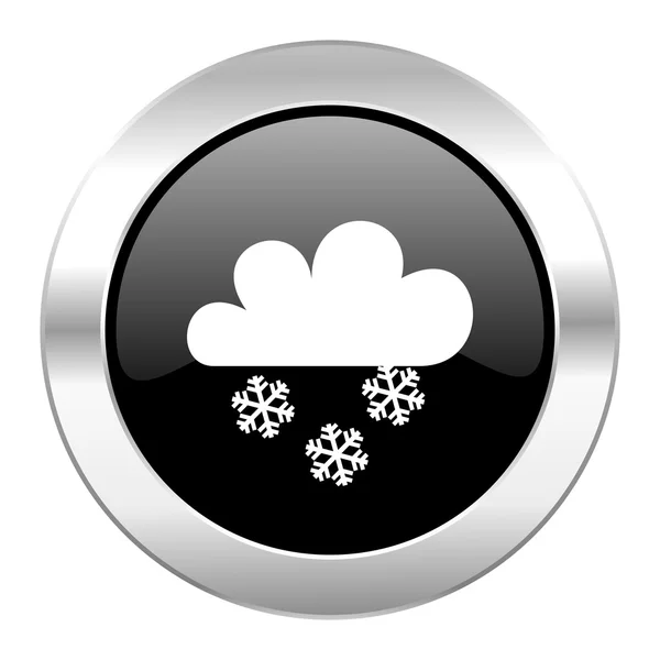 Snowing black circle glossy chrome icon isolated — Stock Photo, Image