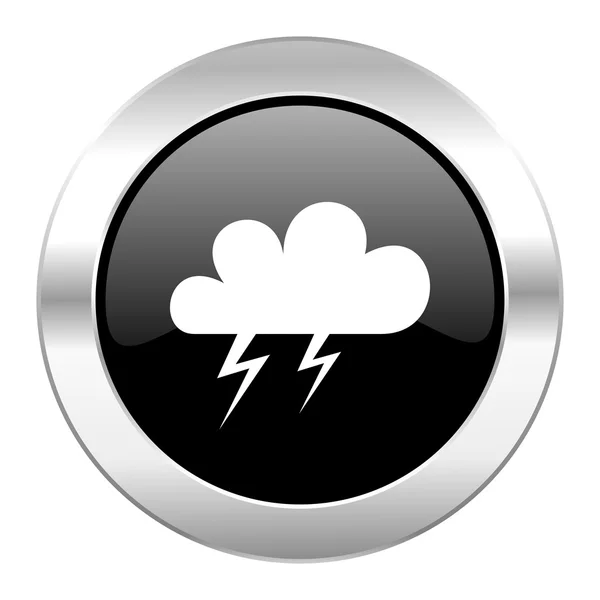 Storm czarny okrąg chrom błyszczący ikona na białym tle — Zdjęcie stockowe