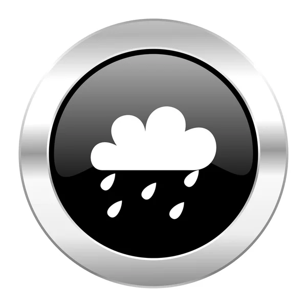 Rain black circle glossy chrome icon isolated — Stock Photo, Image