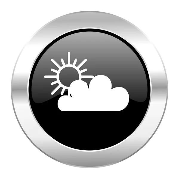 Izole bulut siyah daire parlak krom simgesi — Stok fotoğraf