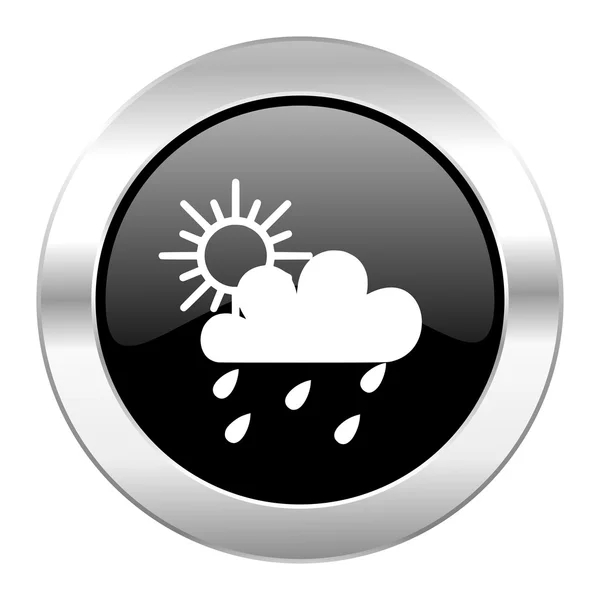 Regn svart cirkel glansigt chrome-ikonen isolerade — Stockfoto