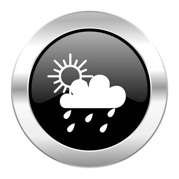 Regen zwarte cirkel glossy chrome-icoon geïsoleerd — Stockfoto