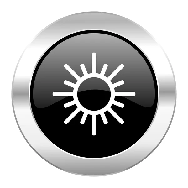 Sun black circle glossy chrome icon isolated — Stock Photo, Image