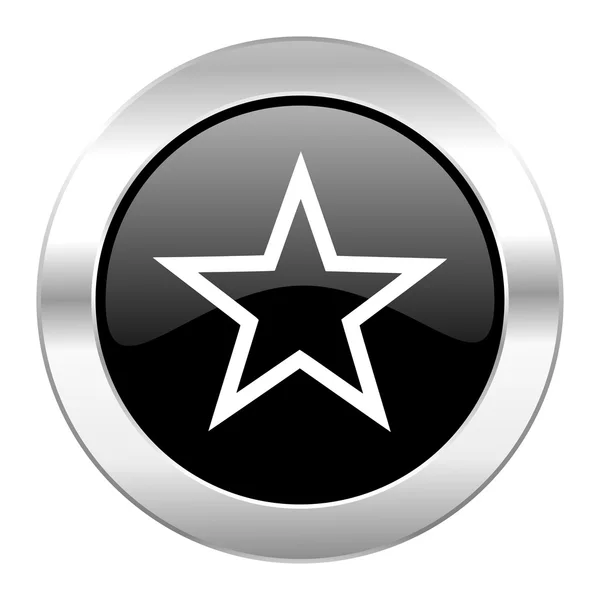 Izole yıldız siyah daire parlak krom simgesi — Stok fotoğraf