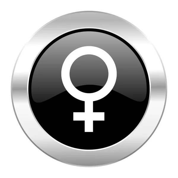 Kobiet czarne kółko chrom błyszczący ikona na białym tle — Zdjęcie stockowe