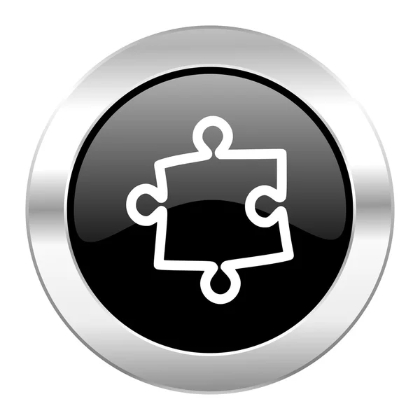 Puzzle black circle glossy chrome icon isolated — Stock Photo, Image