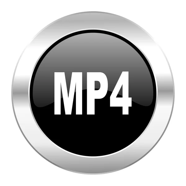 Izole mp4 siyah daire parlak krom simgesi — Stok fotoğraf