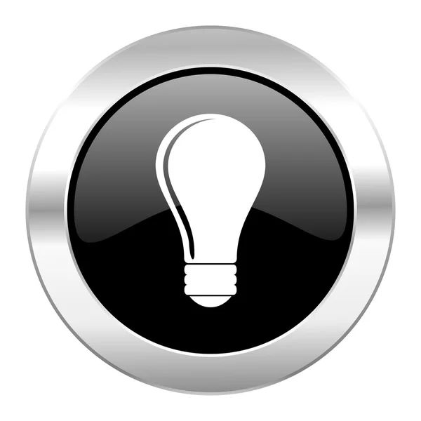 Bulb svart cirkel glansigt chrome-ikonen isolerade — Stockfoto