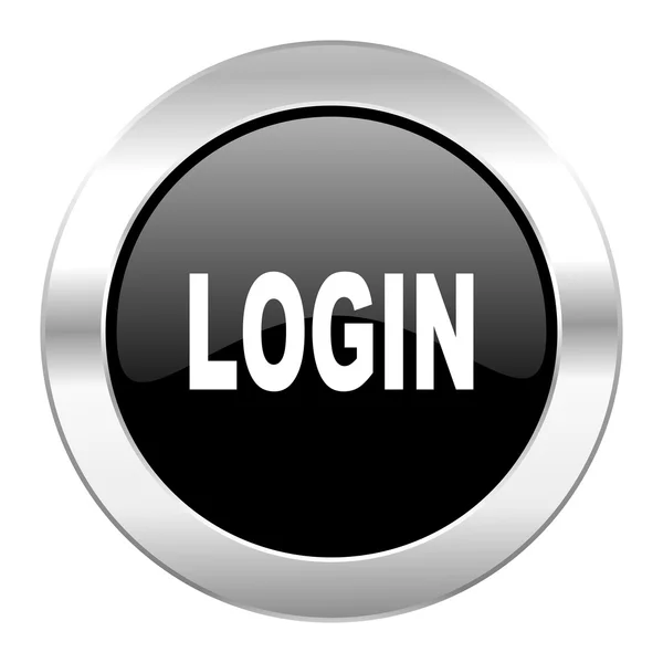 Login círculo preto ícone cromado brilhante isolado — Fotografia de Stock