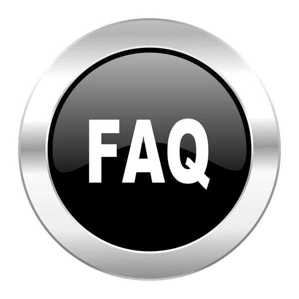 Faq black circle glossy chrome icon isolated — Stock Photo, Image