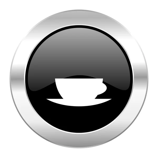 Espresso cercle noir brillant icône chromée isolé — Photo