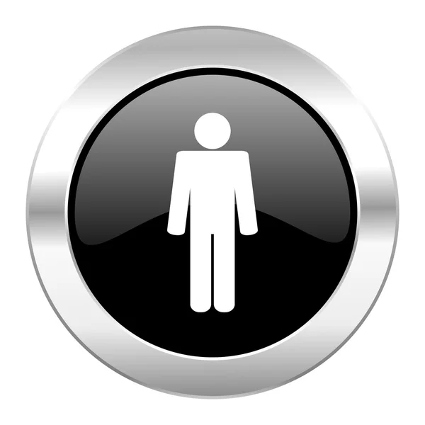 Ikona lesklý chrom mužského černého kruhu, samostatný — Stock fotografie