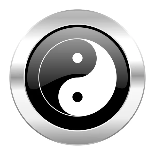 Ying Yang schwarzer Kreis glänzendes Chrom-Symbol isoliert — Stockfoto