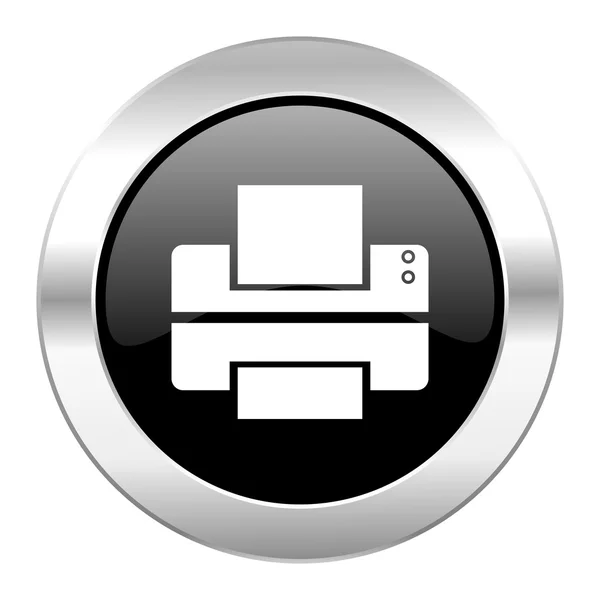 Printer black circle glossy chrome icon isolated — Stock Photo, Image
