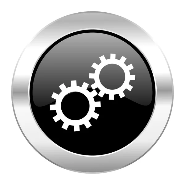 Gear black circle glossy chrome icon isolated — Stock Photo, Image