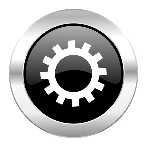 Gear black circle glossy chrome icon isolated — Stock Photo, Image