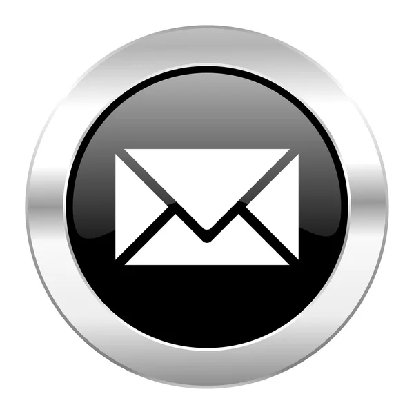 Email círculo negro brillante cromo icono aislado — Foto de Stock